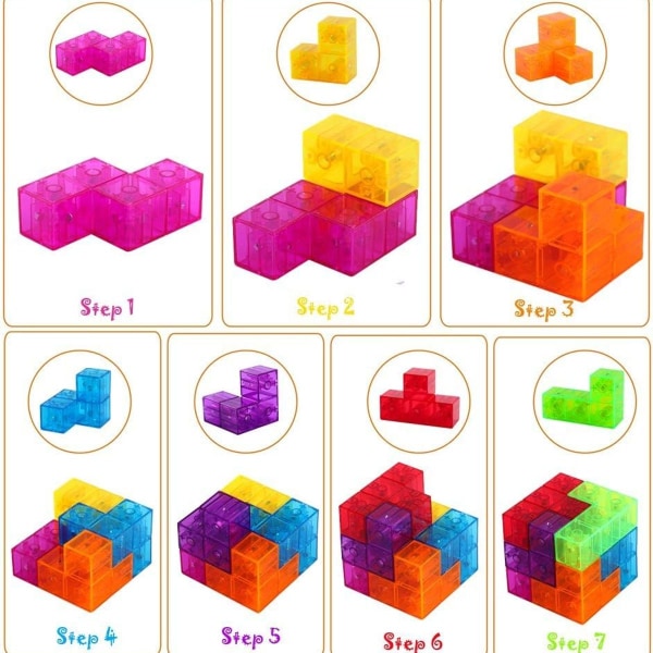 3D magnetiske byggeklosser, magiske magnetiske kuber, sett med 7 forskjellige former KLB