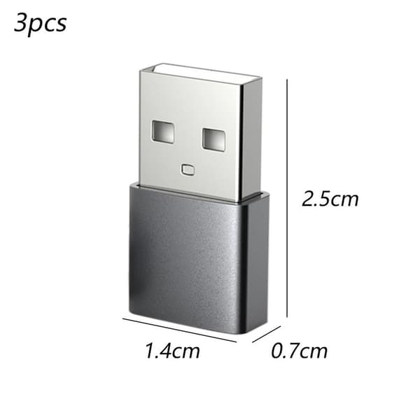 USB-C-hona till USB-hane-adapter, 3-pack [aluminiumhölje, grå