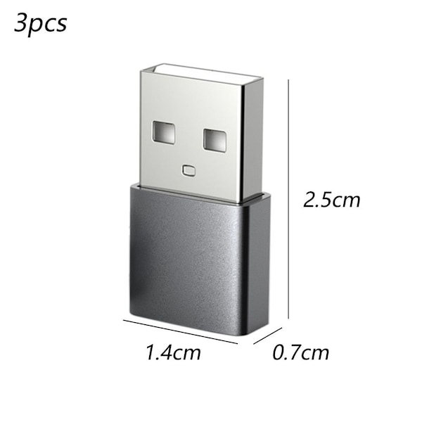USB-C naar USB-adapter, 3-pack [aluminium behuizing, grijs