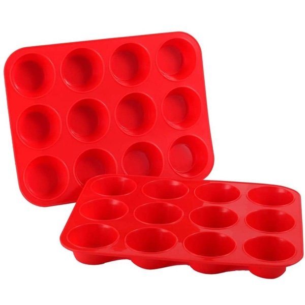 Förpackning med 2 muffinsformar i silikon för 12 muffins med röd KLB