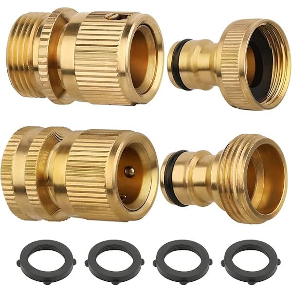 Sæt med 2 messing slangekoblinger 3/4\" hurtigkoblinger til have