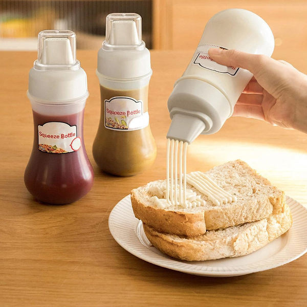 2-pack Condiment Porösa Squeeze Flaskor, Påfyllningsbar Condiment Behållare för KLB