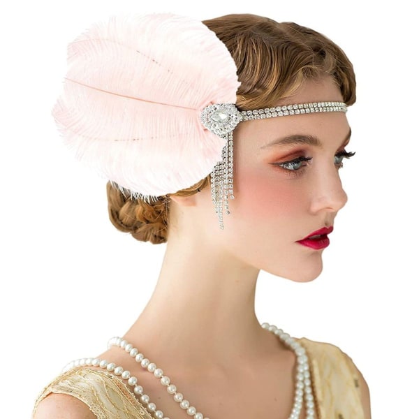 Hodebånd for kvinner 1920-tallet Hodeplagg Great Gatsby Inspirert Fjær Rosa