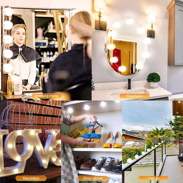 LED-spejlys, Hollywood-lys med afbrydere 3 farver og 10 dæmpbare KLB