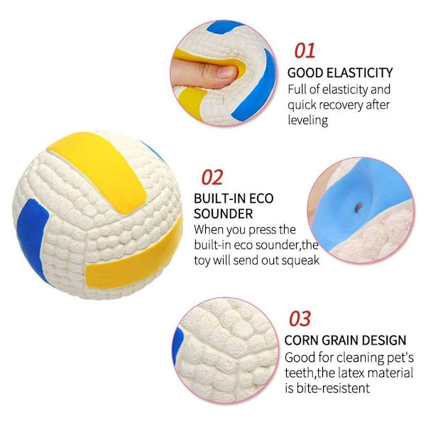Hundleksak Hundboll Squeaker, Hållbar Naturligt Gummi Volleyboll KLB