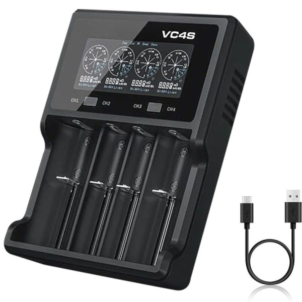 VC4S USB-laddare 4 platser snabbladdare för 3,6V/3,7V Li-ion 18650