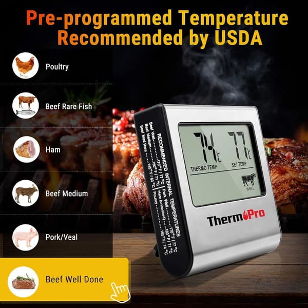 Digital kötttermometer med stor LCD-skärm för rökning ugn