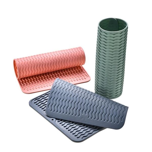40,5*31cm, (Grønn Stor Oppvaskstativmatte - Tykk Vaskematte for Rask Tørking, Tørkematte med Svampbørste, BPA-Fri, Sammenleggbar Oppvaskstativ - Sklisikker