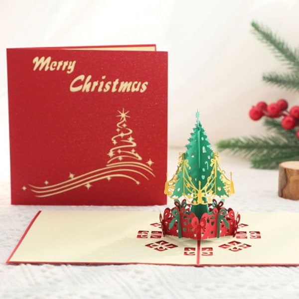Joulukuusi ponnahduskortti perheelle, 3D-joulukortti, lomakortit