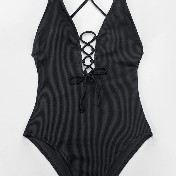 Kvinners blonder-up one-piece ribbet one-piece badedrakt