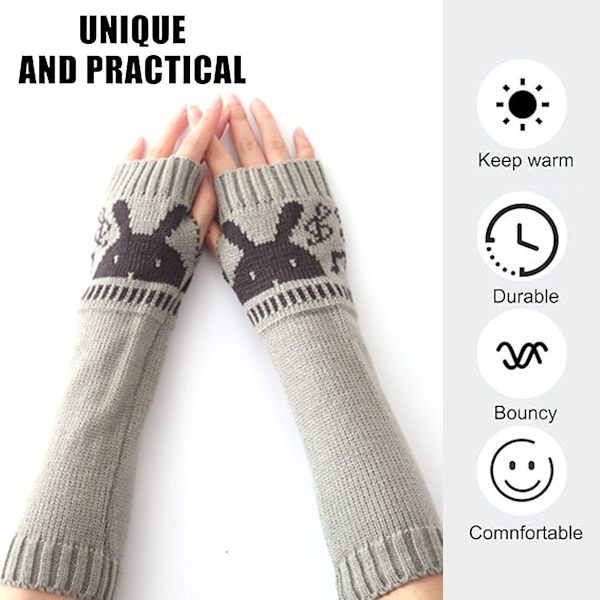 Dame Vinter Fingerless Handsker Strik Arm Varmer Tommelfinger Hul Miter med Ka Lysegrå KLB