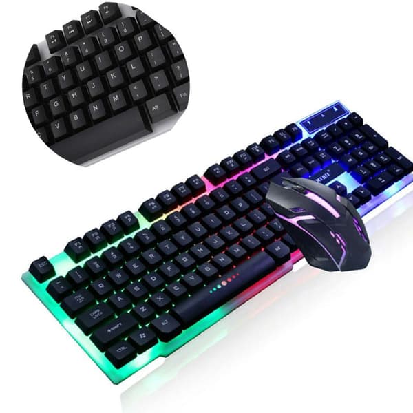 Gaming tastatur og musesæt, LED-baggrundsbelysningslayout, regnbue