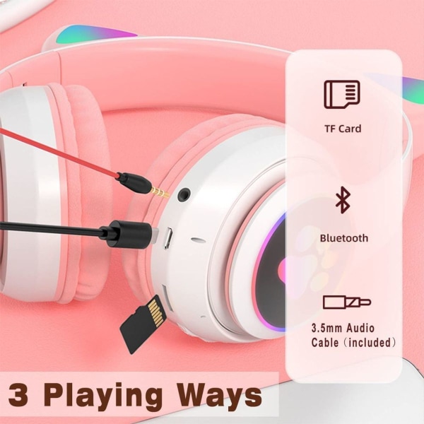 Wireless children's headphones with LED light cat ears and microphone