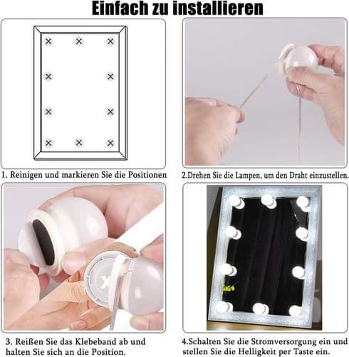 LED-spejllys, 10 dæmpbare make-up-lys, make-up-lys, spejlampe, USB-kabel