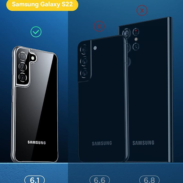 Kristallinkirkas Samsung Galaxy S22 -kotelo, [Aito ei-kellastuva]