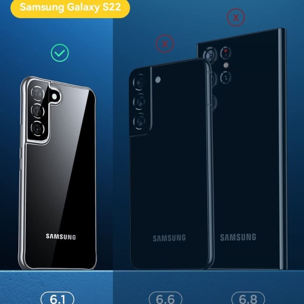 Krystalklar Samsung Galaxy S22 Etui, [Ægte ikke-gulnende]