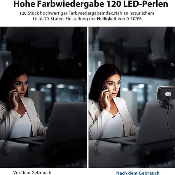 Videokonference belysnings sæt, clip-on lys til bærbar/computer med 10 KLB