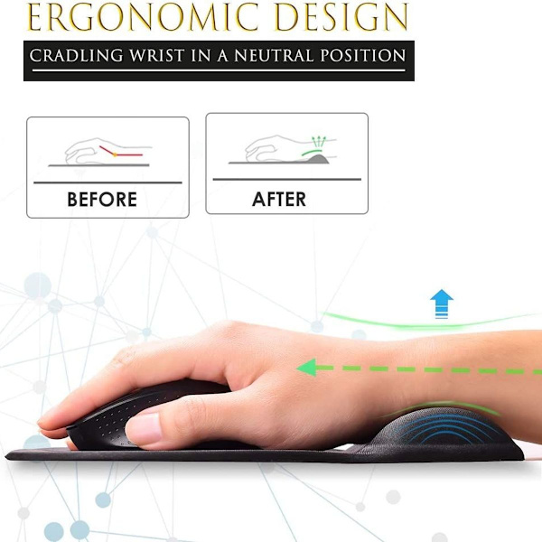 Ergonomisk musematte med håndleddstøtte. Gel musematte med
