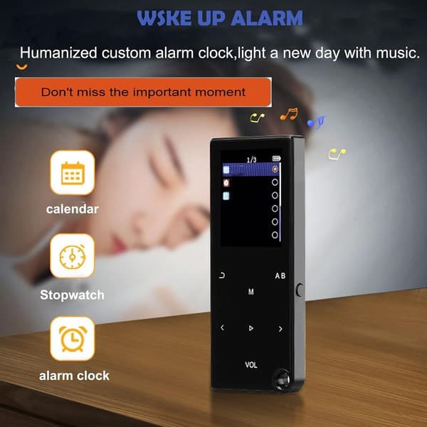 MP3-spiller med hodetelefoner, FM-radio, diktafon, mini-design