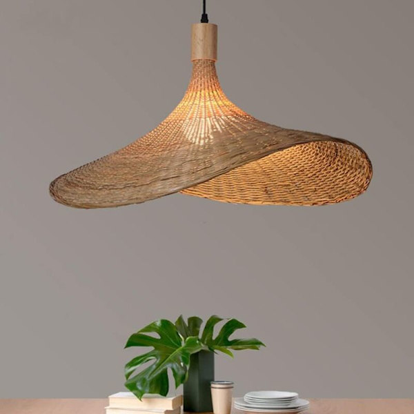 Rattan Hängande Korg Lampa, Bambu Kronljusstake, Hängande Lampa för Bar Café Vardagsrum Te Rum (Ø40cm, Varm Ljus) KLB