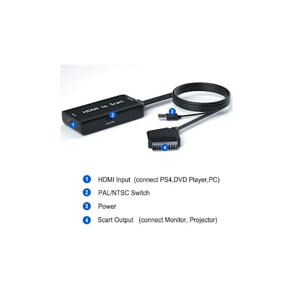 HDMI SCART -sovitin HDMI- ja SCART-kaapeleilla, HDMI-SCART-muunnin yhteensopiva NTSC/PAL:n kanssa PS4 Sky HD Blu-Ray HDTV STB -soittimelle KLB