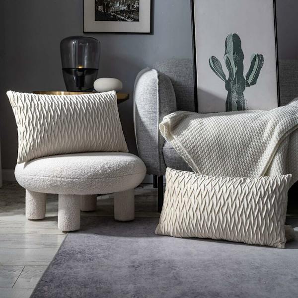 Fløjls pudebetræk 30x50cm til stue sofa, sæt med 4 ensfarvede firkantede pudebetræk soveværelse dekoration, hvid KLB