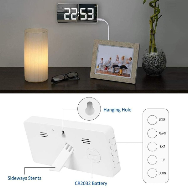 Homvilla digitaalinen herätyskello suurella LED-lämpötilanäytöllä, pöytäkello