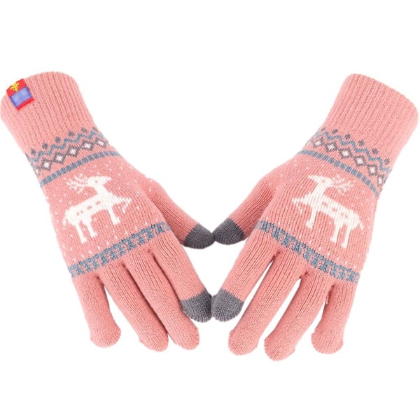 Julhandskar vinterstickad varm handske för kvinnor och tjejer rosa