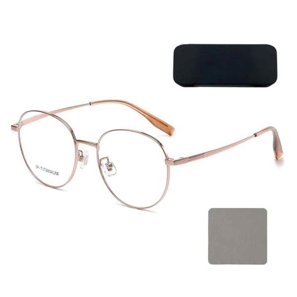 Retroglasögon, moderunda glasögon, metallbåge med klara glas, roséguld