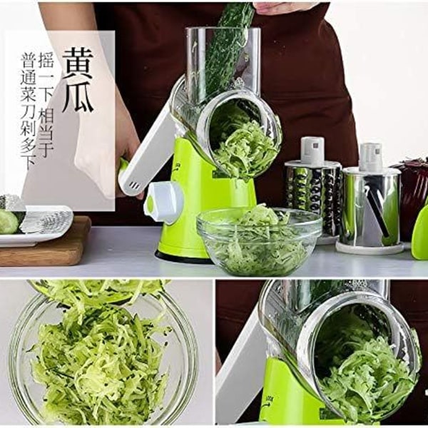 Vegetable mandolin slicer, rotating drum grater stainless steel blades