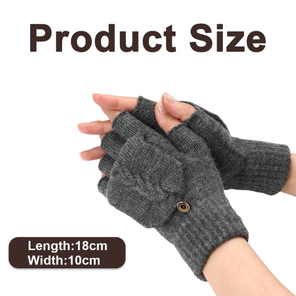 Varme fingerløse handsker til kvinder og mænd, konvertible vinterhandsker mørkegrå KLB