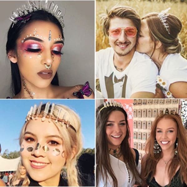 Rå Krystal Tiara Krone Hovedbånd Sort Kvarts Rhinestone Måne Form3