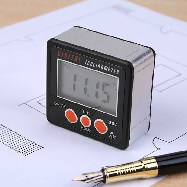 Vinkelmätning med LCD-display, horisontell vinkelmätare digital lutningsmätare, digital elektronisk nivåbox magnetbas, mätverktyg, svart KLB