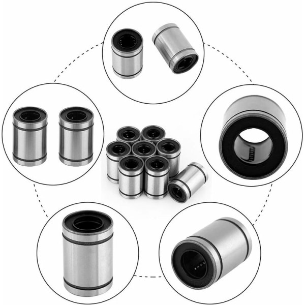 Lineær kulelager, 8 stk LM10UU 10mm kulelager 3D-skriver CNC-deler Bushing Lineær bevegelsestilbehør KLB