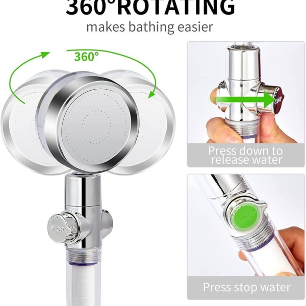 Dusch, handdusch, 360° roterande högtryckdusch
