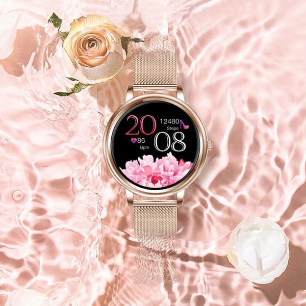 Smartwatch til kvinder med telefonfunktion 1,32 tommer HD fuld touchscreen, guld