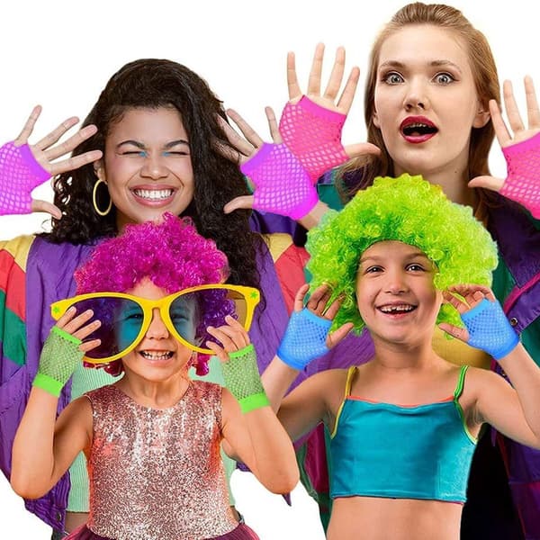 Neon Handsker til Børn Sæt med 12 Mesh Håndleds Handsker Perfekt Neon Fest KLB