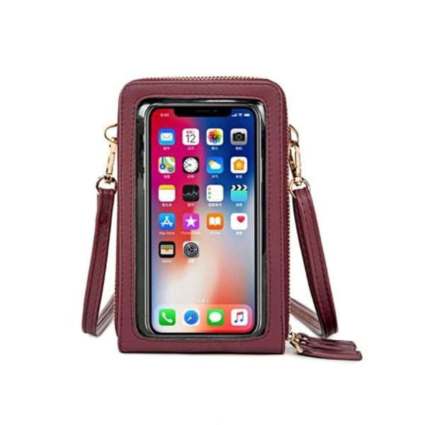 SJ617 monitoiminen kosketusnäytöllinen matkapuhelinlaukku Olkalaukku (viininpunainen)