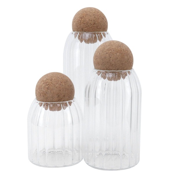 Pakke med 3 glass med kulekorker, transparent tetning, oppbevaring KLB