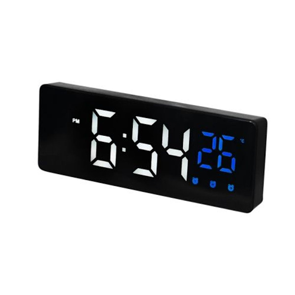 Röstaktiverad LED-ljudlös, datumtemperaturdisplay, elektronisk klocka (svart).