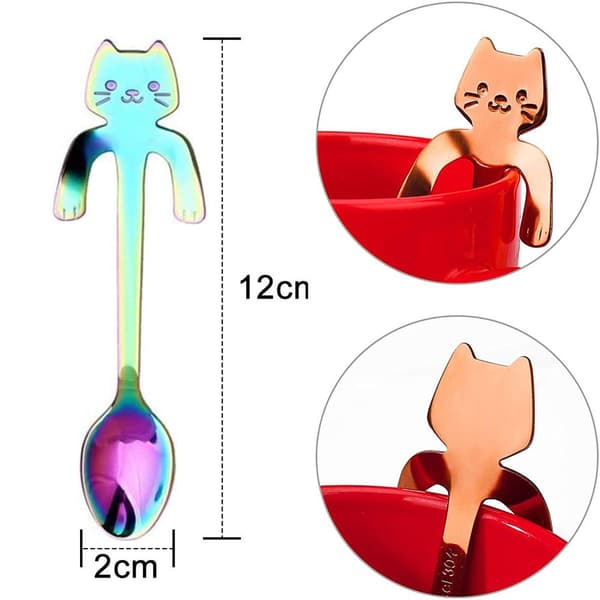 Pcs Cat Coffee Spoon Set, Rustfritt Stål Kitten Henge Design Teaspoon Dessert KLB