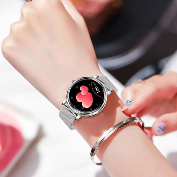 Smartwatch til kvinder med telefonfunktion 1,32 tommer HD fuld touchscreen, sølv