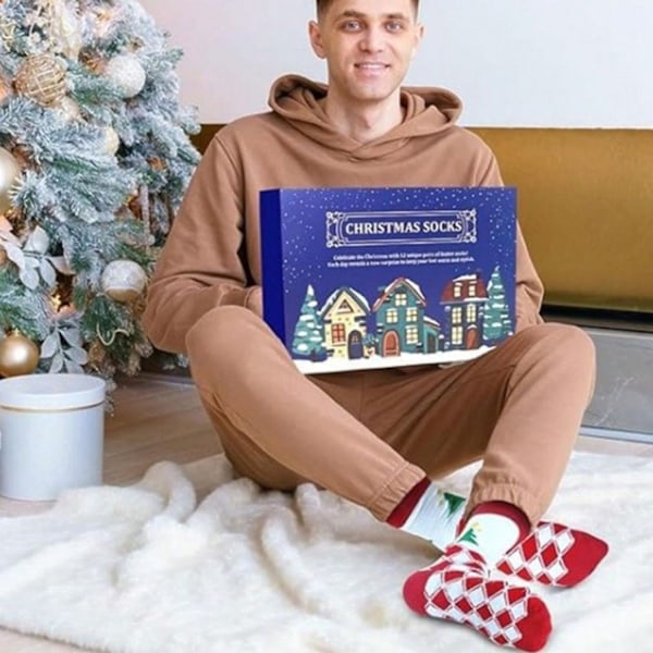 Julekalender 2024, 24 par med sokker for menn, morsomme julesokker, julekalender 2024, julesokker, unisex, julegaver