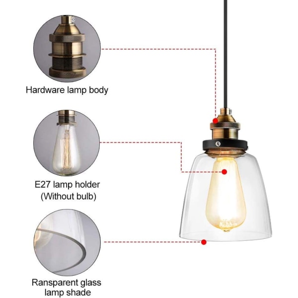 Vintage glas pendel Retro drejekontakt Hængende lampe Belysning Lysekrone Soveværelse Stue Køkken Spisestue Restaurant Bar Badeværelse