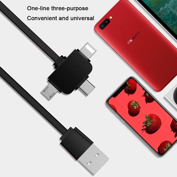 Multi Ladningskabel, 3 i 1 Retractable USB-kabel med Sort
