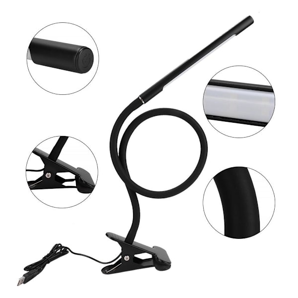 Dimbar USB-sänglampa med 22 LED-lampor, flexibel klämma (svart) KLB