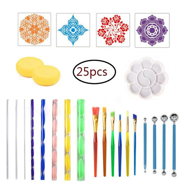 25 stk. Dot Painting Tools Kit Mandala Punkterværktøjer Mandala Stencil Kit KLB