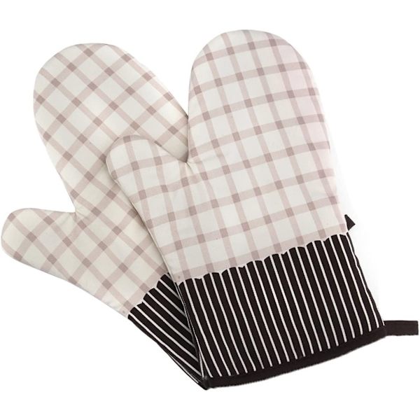 2 st polyester-bomulls ugnshandskar för grillbageri mikrovågsugn Anti Heat Kökshandskar -Beige Check -