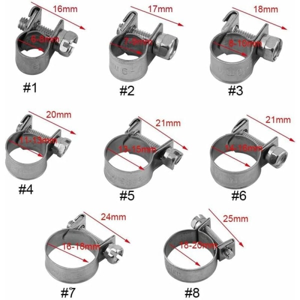 10 kpl Mini-sanitäärikiristimet 304 ruostumatonta terästä (13-15 mm) KLB