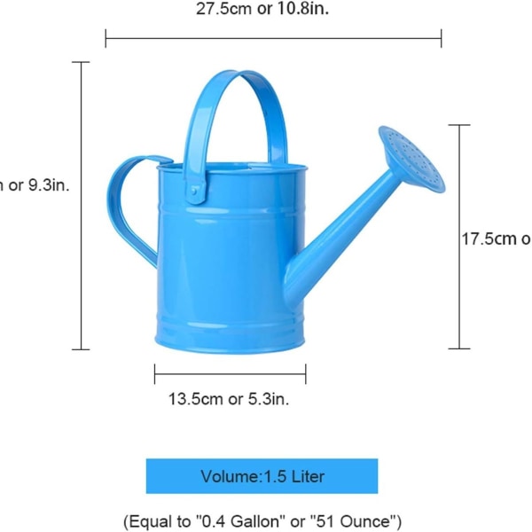 1,5L blå metalvandkande - udendørs vandspand til børn - lille bærbar beholder KLB